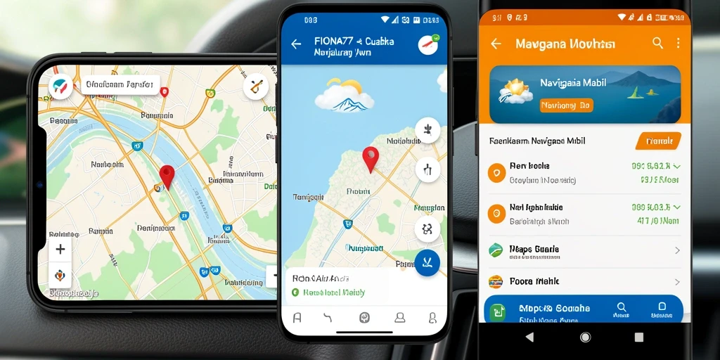 Antarmuka aplikasi FIONA77 yang intuitif untuk Navigasi Mobil.