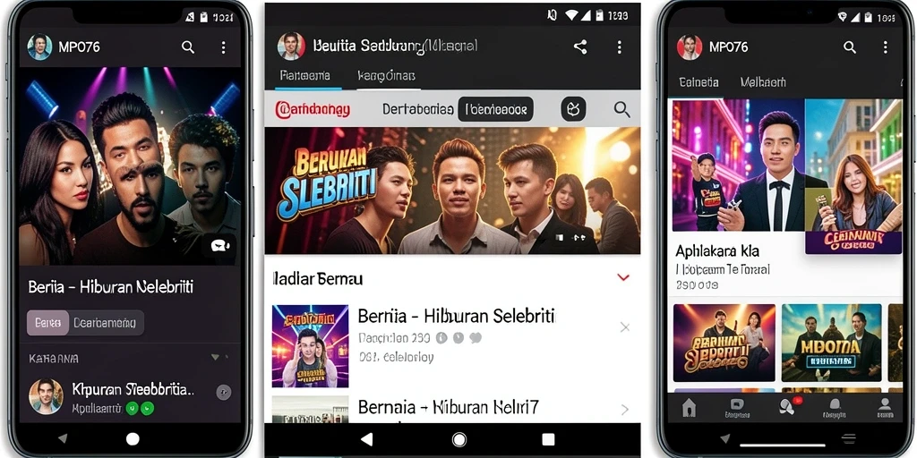 Antarmuka aplikasi MPO76 menampilkan berita hiburan selebriti terbaru.