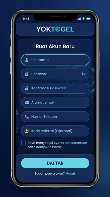 Tampilan halaman daftar yoktogel